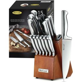 McCook MC29 Knife Sets, 15 Pieces German Stainless Steel Kitchen Knife Block Sets with Built-in Sharpener