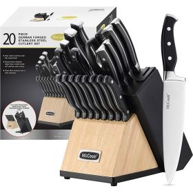 McCook MC65 20 Pieces Knife Block Set Stainless Steel Kitchen Knife Set with Pull-Away Steak Block, Built-in Sharpener