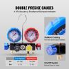 VEVOR 4 Way AC Gauge - AC Manifold Gauge Set for R134A R22 R12 R410A Refrigerant, Freon Gauges with 5ft Hoses, Couplers, Can Tap Works on Car Auto Fre