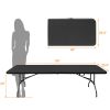 8ft Folding Table, Portable Plastic Table for Camping, Picnics, Parties, High Load Bearing Foldable Table Black