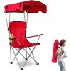 Camp Chairs, Foldable Beach Canopy Chair, Heavy Duty Sun Protection Camping Lawn Canopy Chair with Cup Holder for Outdoor Beach Camp Park Patio-Red