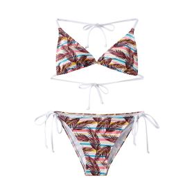 Two Pieces,Adult Women,Sexy Spaghetti String Bikini Top And Bottom,SummerVacation,Swimming,Spa,Surfing,Bathing,Swimming Pool (Option: Leaves-S)